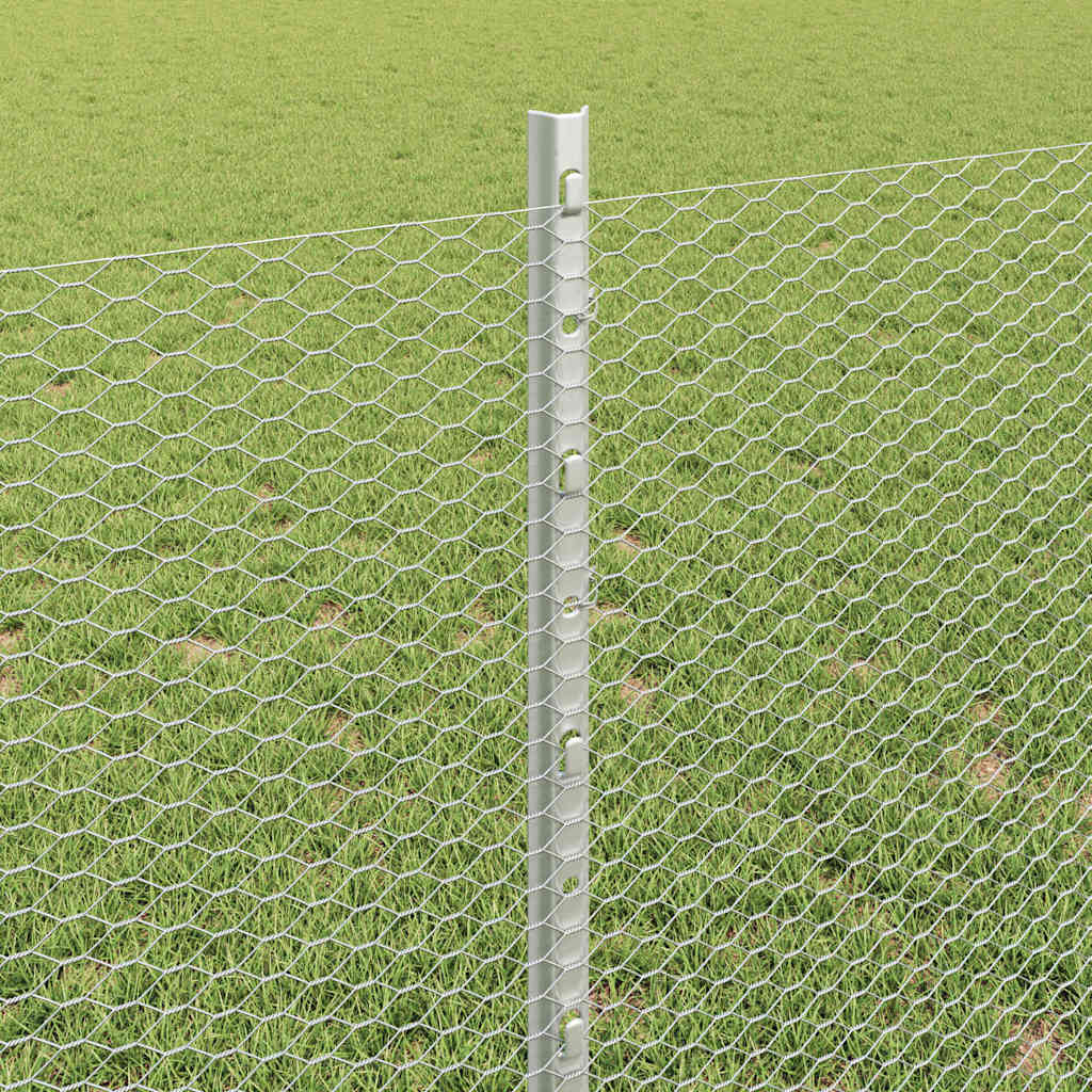 vidaXL Hexagonal Fence with Post 10 x 0.8 m Galvanised Steel Silver 4