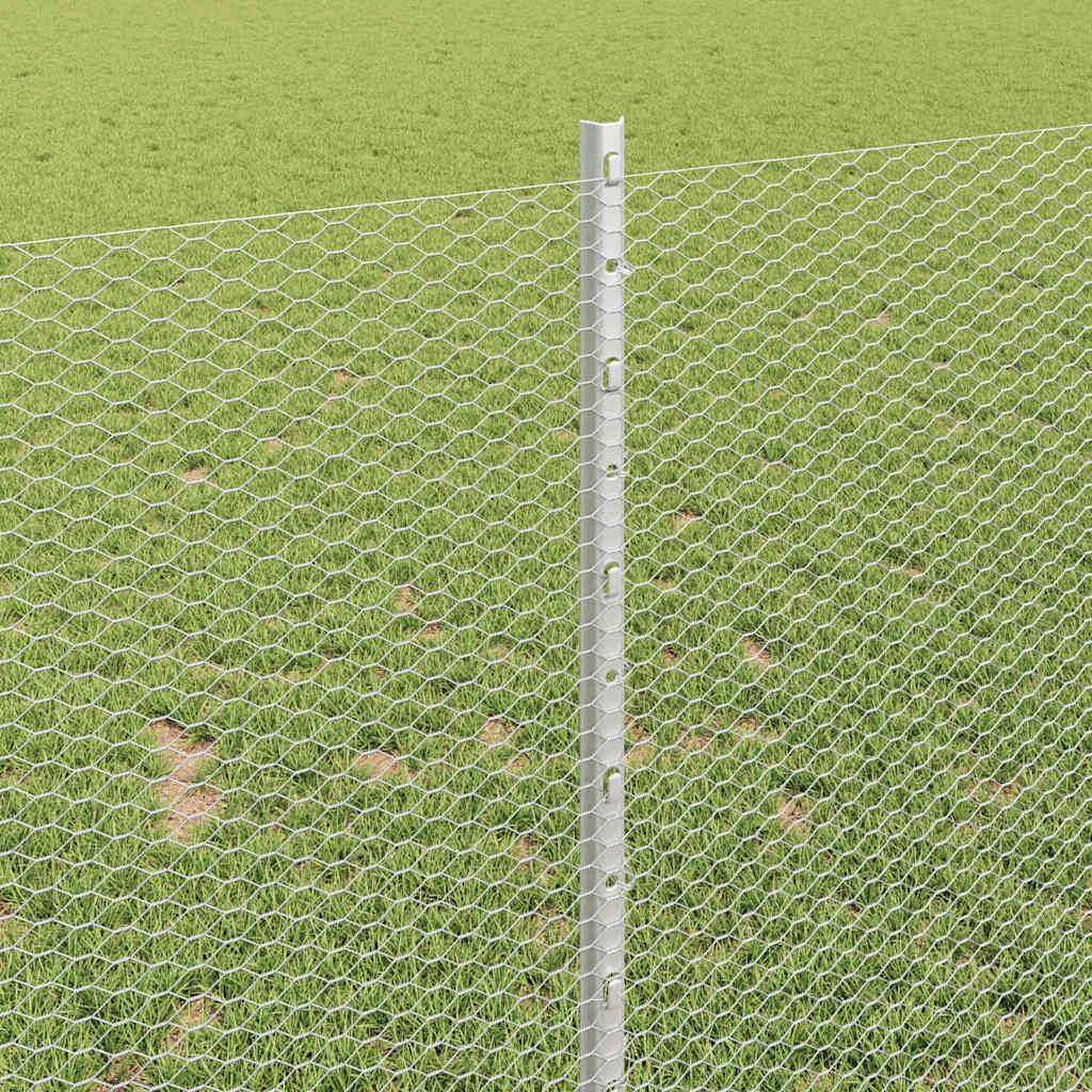 vidaXL Hexagonal Fence with Post 10 x 1 m Galvanised Steel Silver Mesh 4