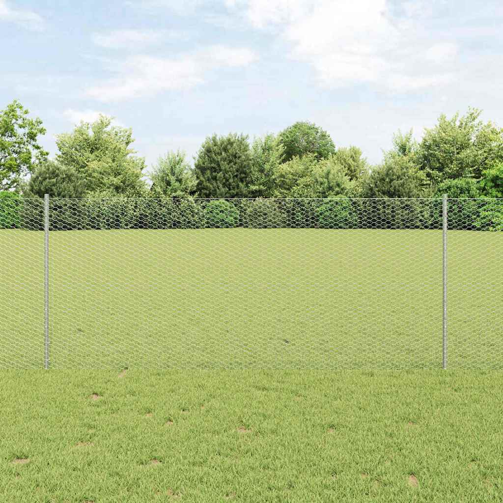 vidaXL Hexagonal Fence with Post 10 x 1 m Galvanised Steel Silver Mesh 1