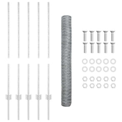 vidaXL Hexagonal Fence with Post 10 x 1 m Galvanised Steel Silver Mesh 6