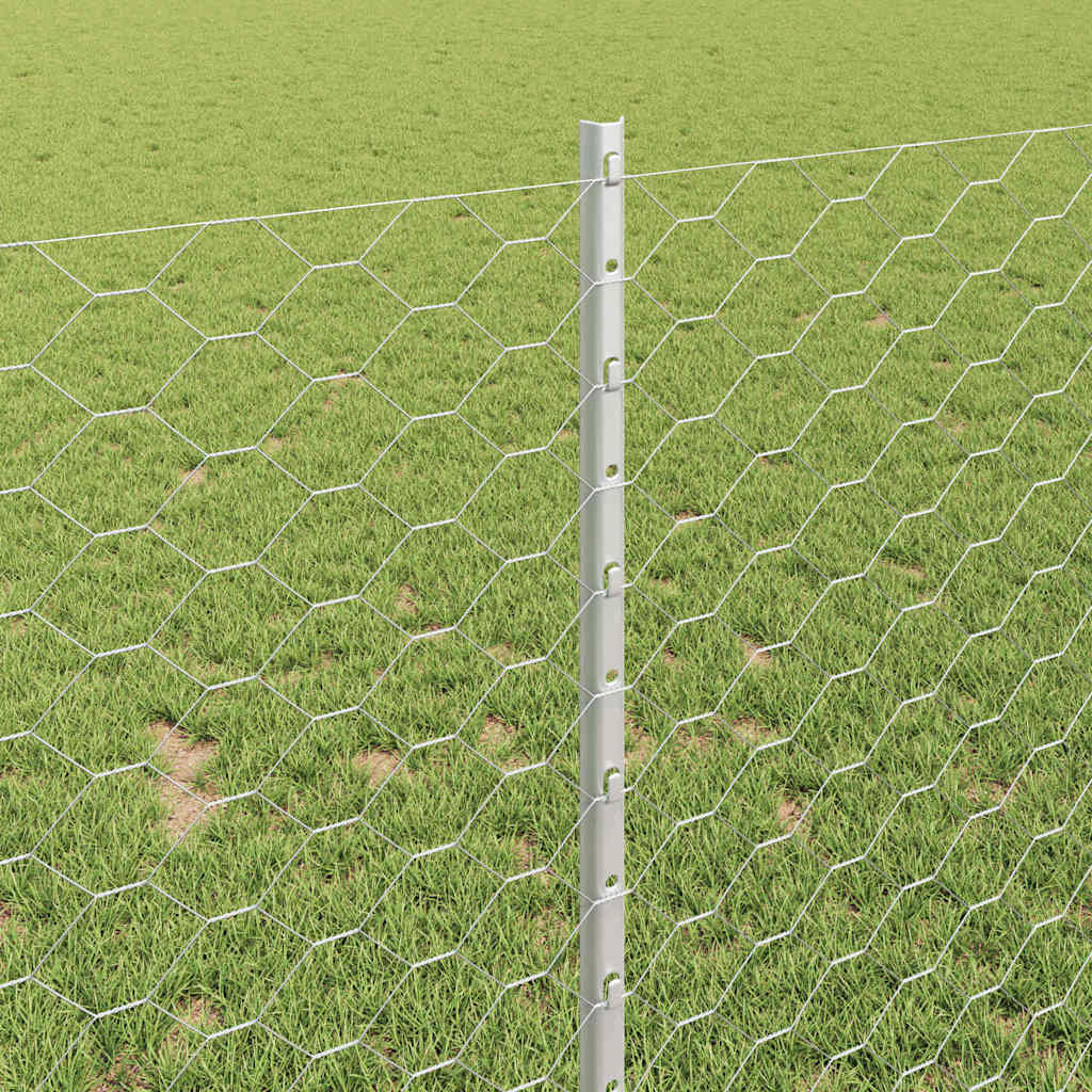vidaXL Hexagonal Fence with Post 10 x 1 m Galvanised Steel Silver Mesh 4