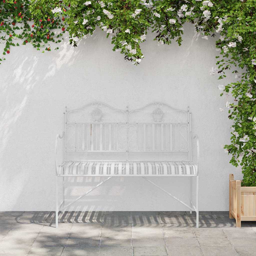 vidaXL Garden Bench 2 -Seater 103.5 x 59 x 89 cm Steel Antique White 3