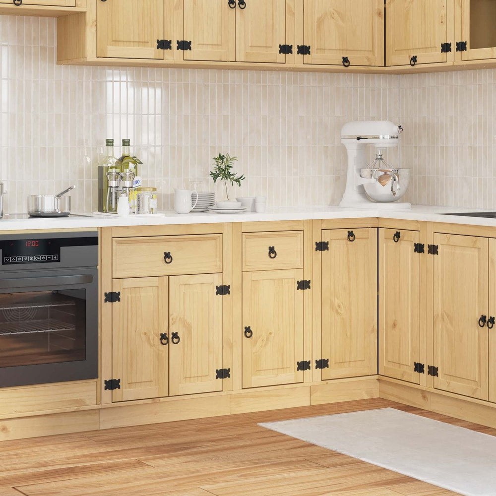 Cabinet SKI Honey Brown 80 x 46 x 81 cm Solid Pine Wood Base cabinet with door & drawer