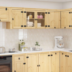 Cabinet SKI Honey Brown 80 x 46 x 81 cm Solid Pine Wood Wall cabinet with glass doors