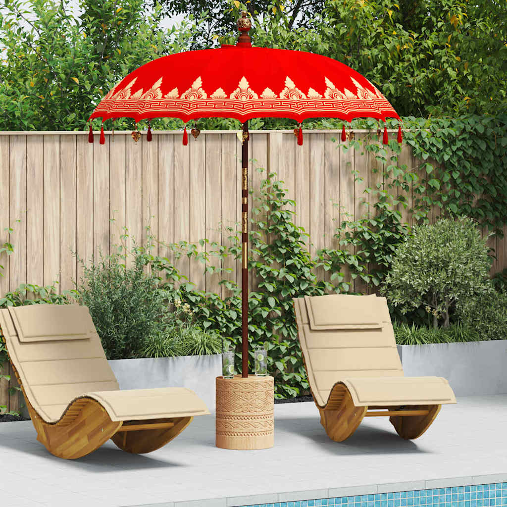 vidaXL Balinese Parasol Red (180-190) x 260 cm Cotton and Wood 1