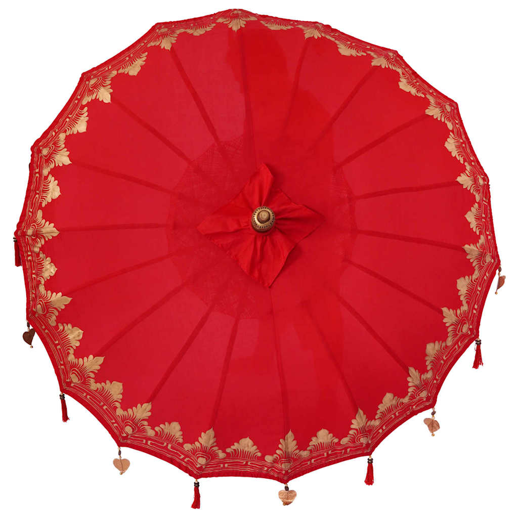 vidaXL Balinese Parasol Red (180-190) x 260 cm Cotton and Wood 6
