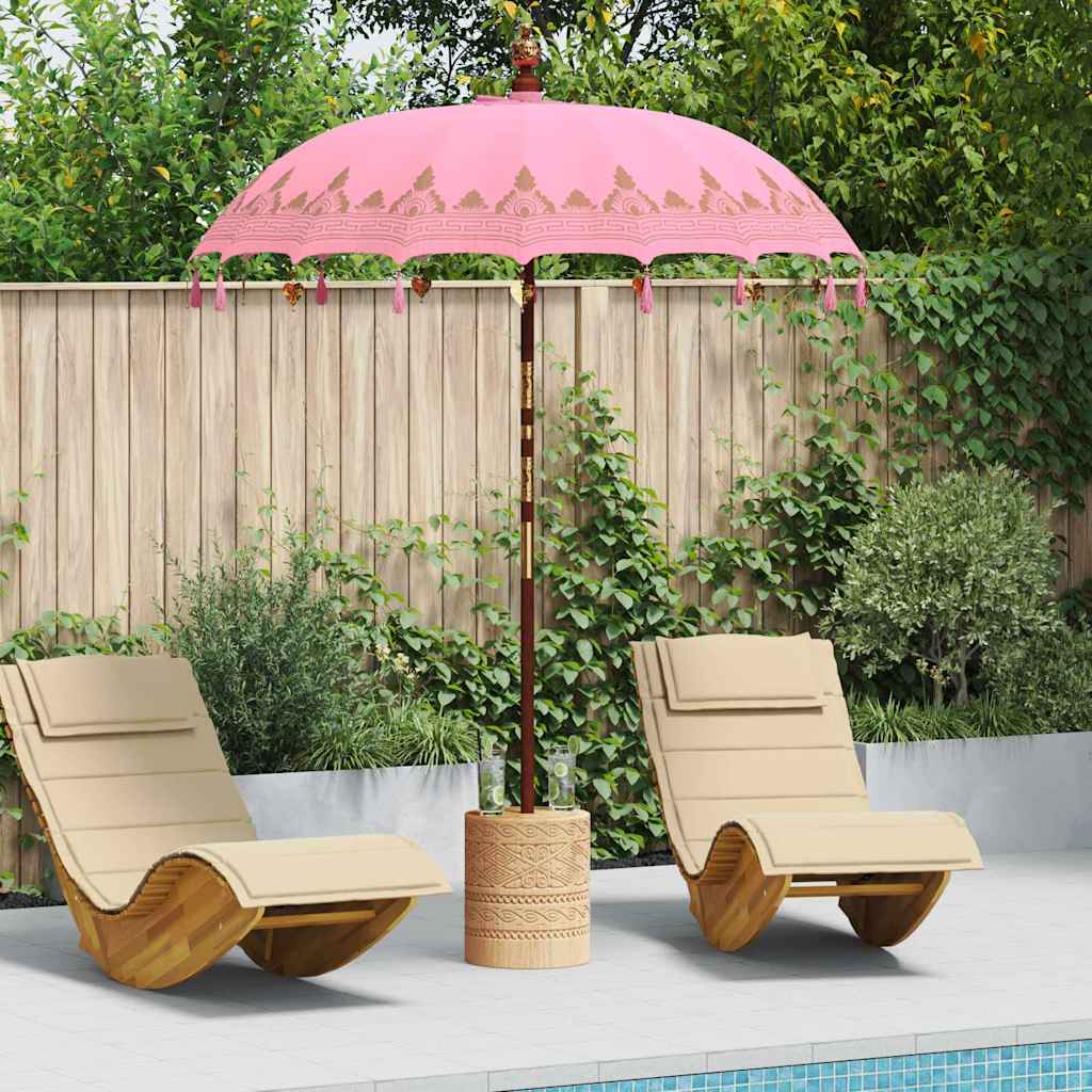 vidaXL Balinese Parasol Pink (180-190) x 260 cm Cotton and Wood 1