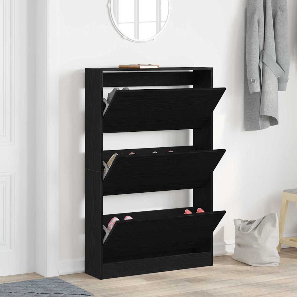 vidaXL Shoe Cabinet 80 x 21 x 125.5 cm Engineered Wood Black Oak 4