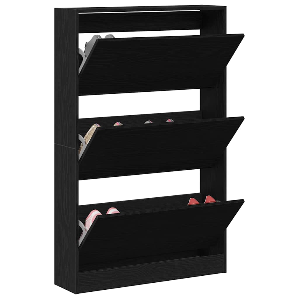 vidaXL Shoe Cabinet 80 x 21 x 125.5 cm Engineered Wood Black Oak 3
