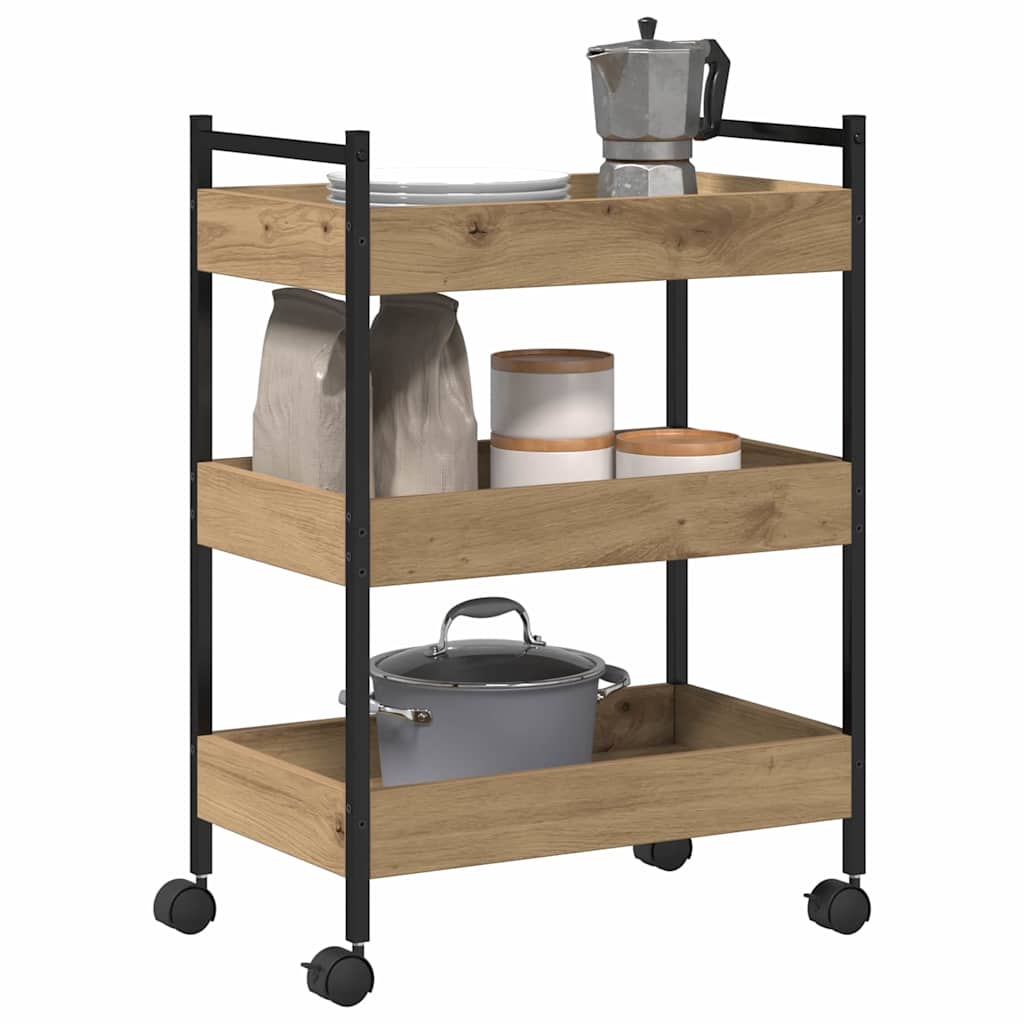 vidaXL Kitchen Trolley Artisan Oak 50 x 30 x 70 cm Engineered Wood 3