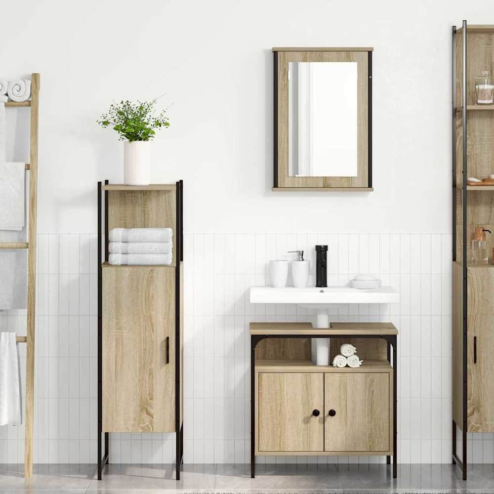 vidaXL Bathroom Furniture Set 3 pcs Brown 33 x 33 x 120.5 cm 4