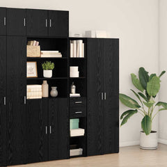 vidaXL Bookcase with Drawer Black Oak 30 x 42.4 x 185.2 cm 4