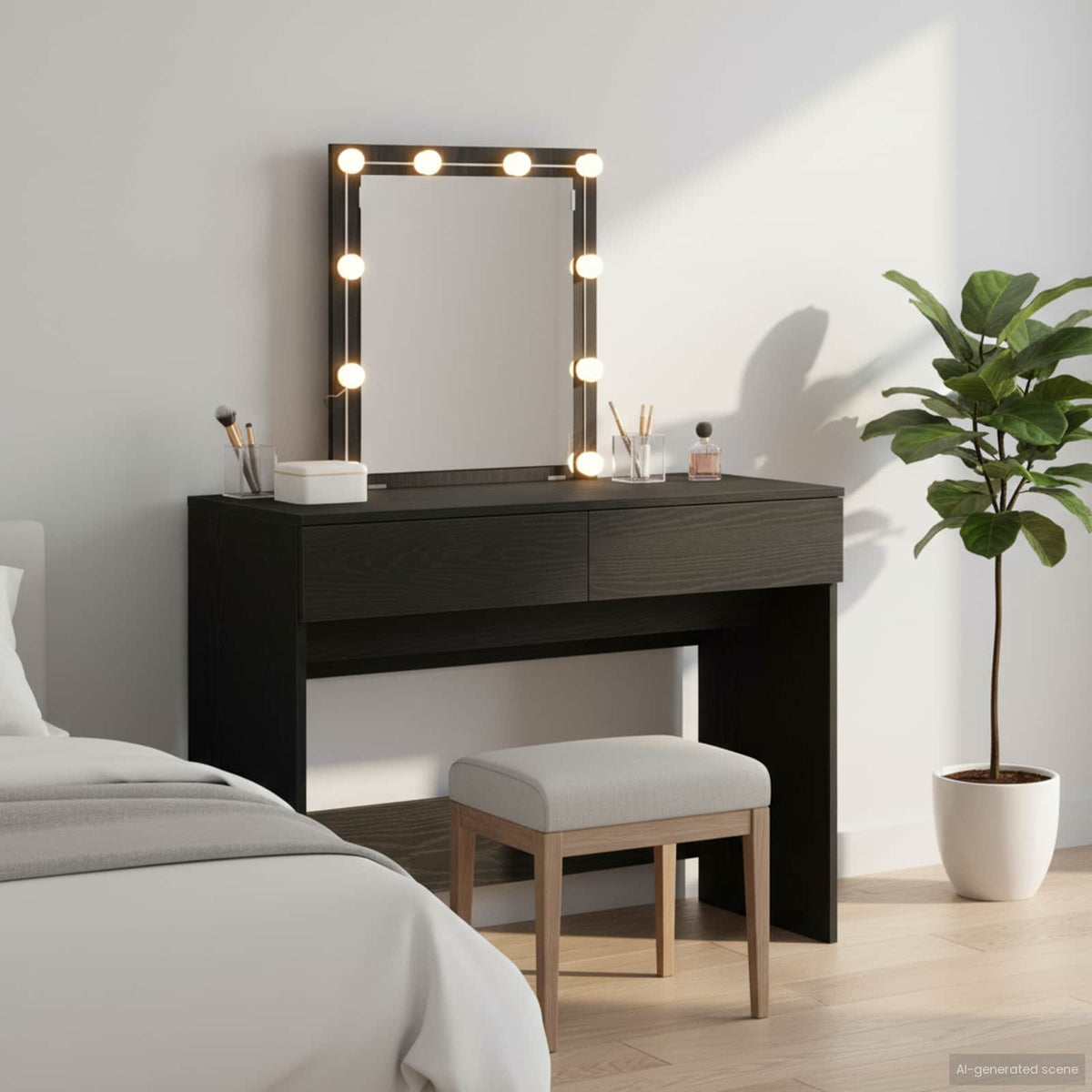 Dressing Table with LED 100x40x130 cm Black oak