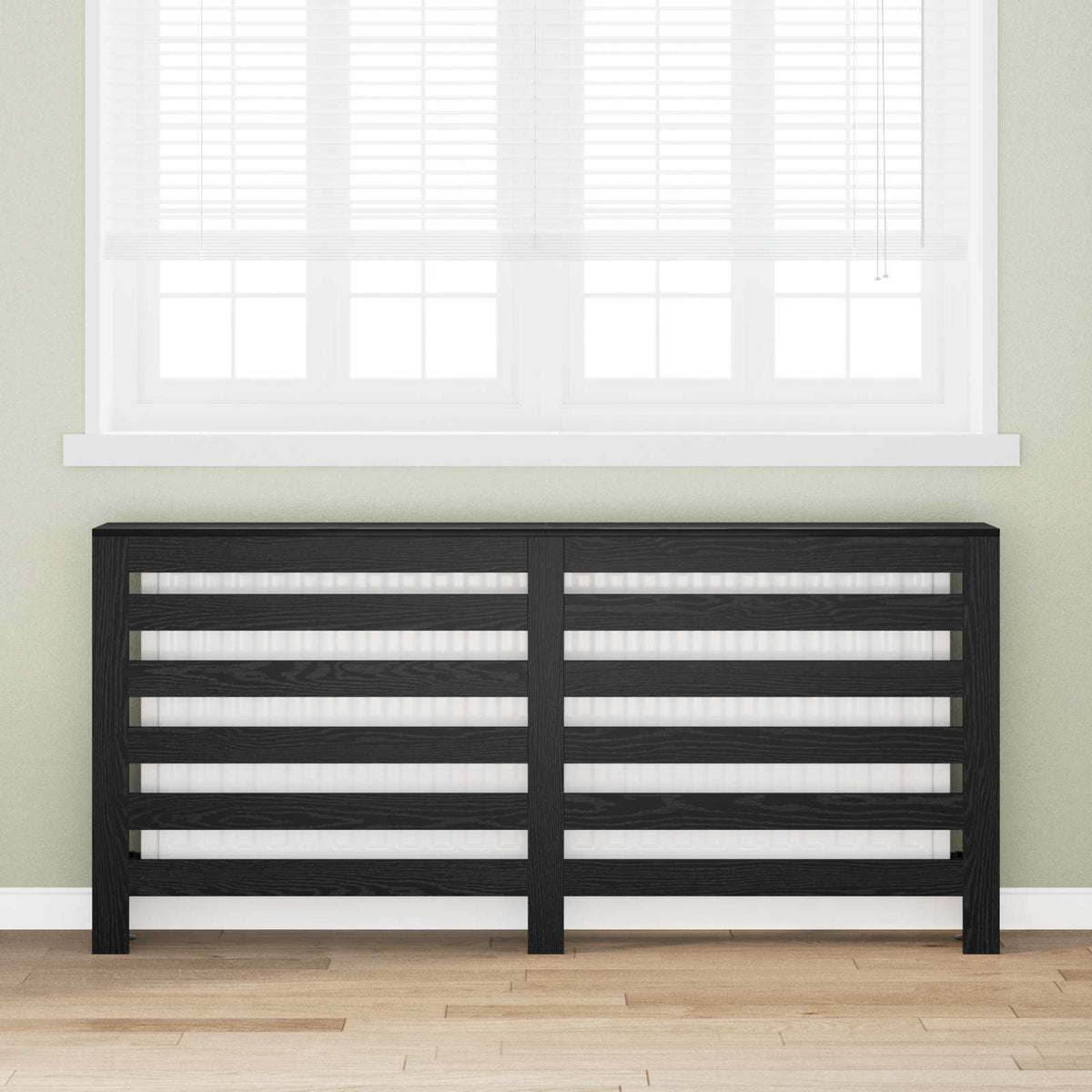 Radiator Cover 175x20x82 cm Engineered Wood Horizontal Slats Black oak