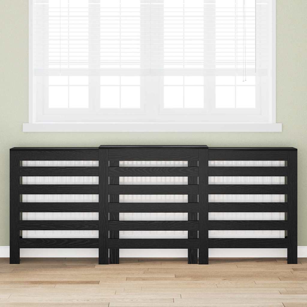 Radiator Cover 205x21.5x83.5 cm Engineered Wood Depth 21.5 cm Black oak Horizontal slats