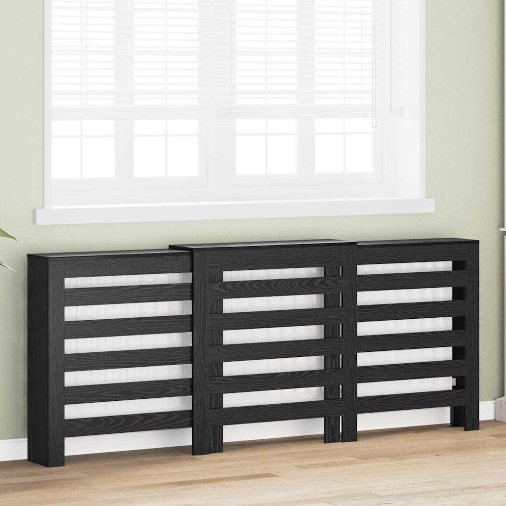 Radiator Cover 205x21.5x83.5 cm Engineered Wood Depth 21.5 cm Black oak Horizontal slats