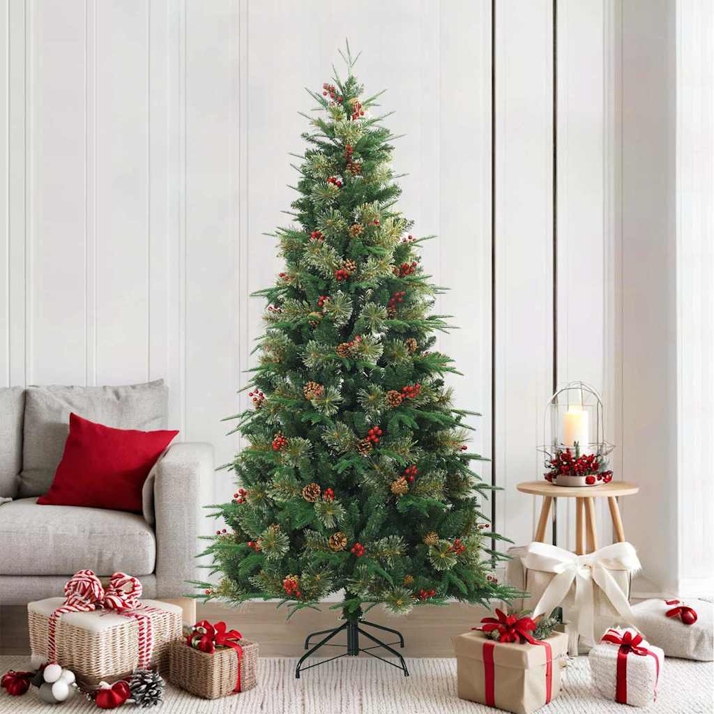 vidaXL Artificial Hinged Christmas Tree Green 210 cm PVC, PE and Steel 1