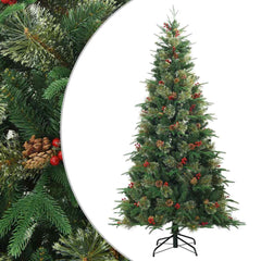 vidaXL Artificial Hinged Christmas Tree Green 210 cm PVC, PE and Steel 2