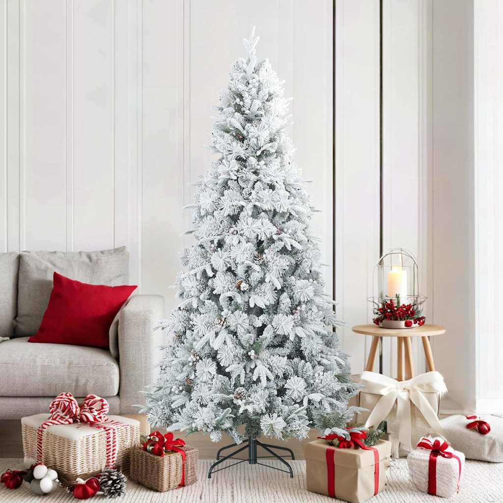 vidaXL Artificial Hinged Christmas Tree Snow Flocked White 180 cm 1