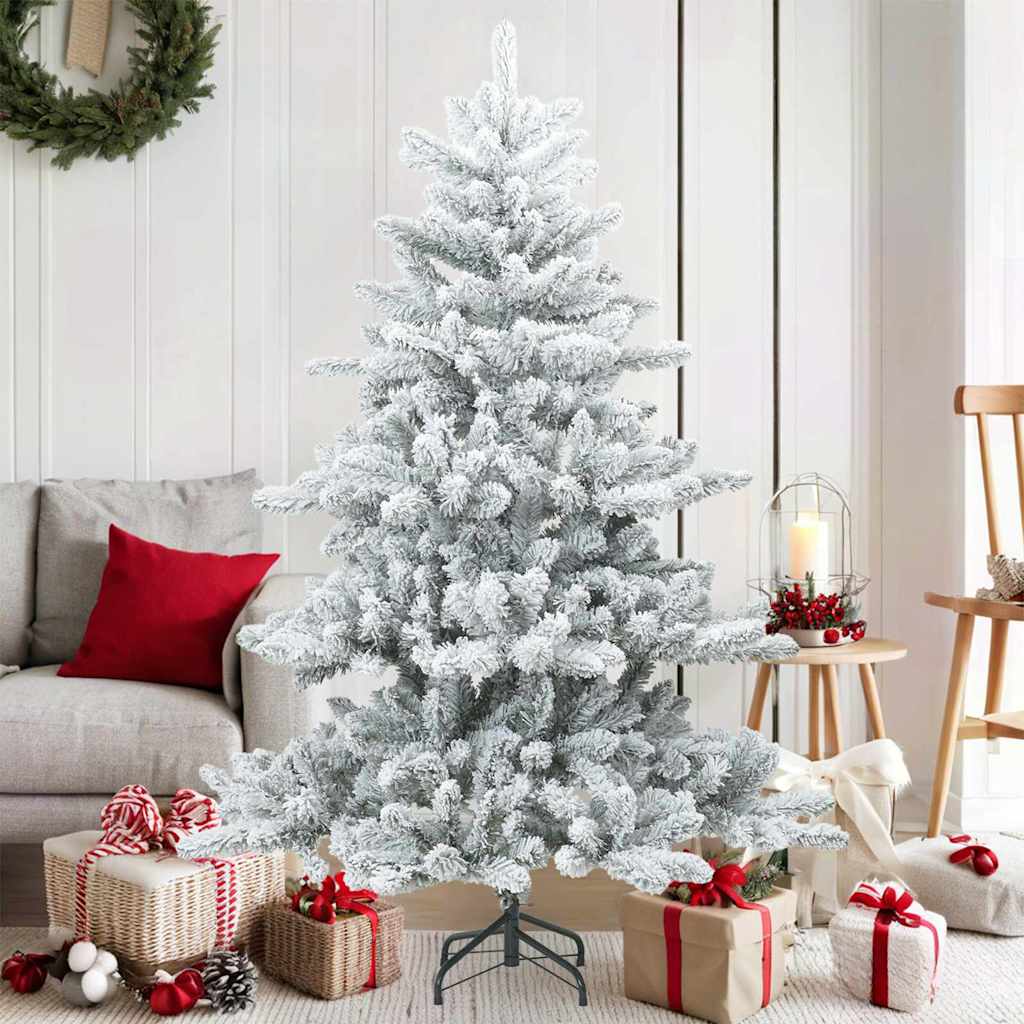 vidaXL Artificial Hinged Christmas Tree Snow Flocked White 150 cm 1