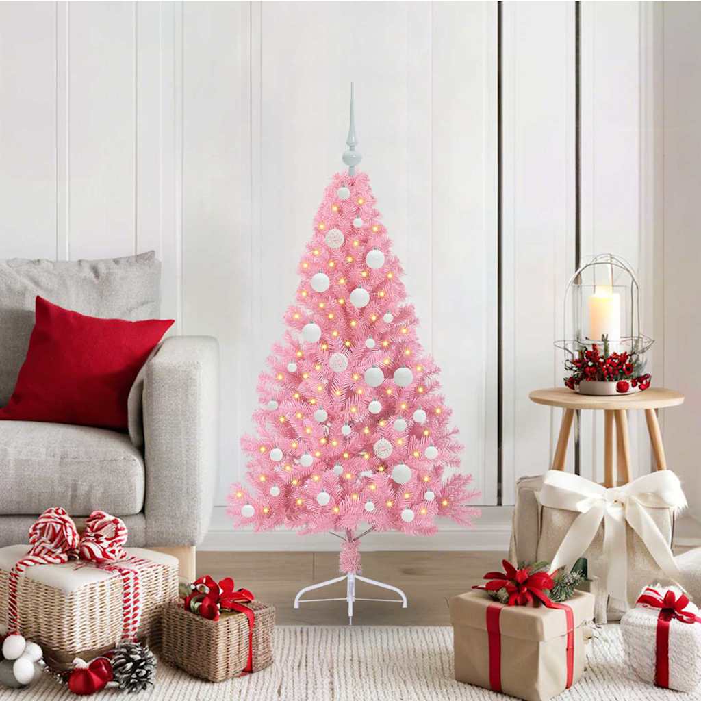 vidaXL Artificial Pre-lit Christmas Tree Pink 120 cm PVC 1