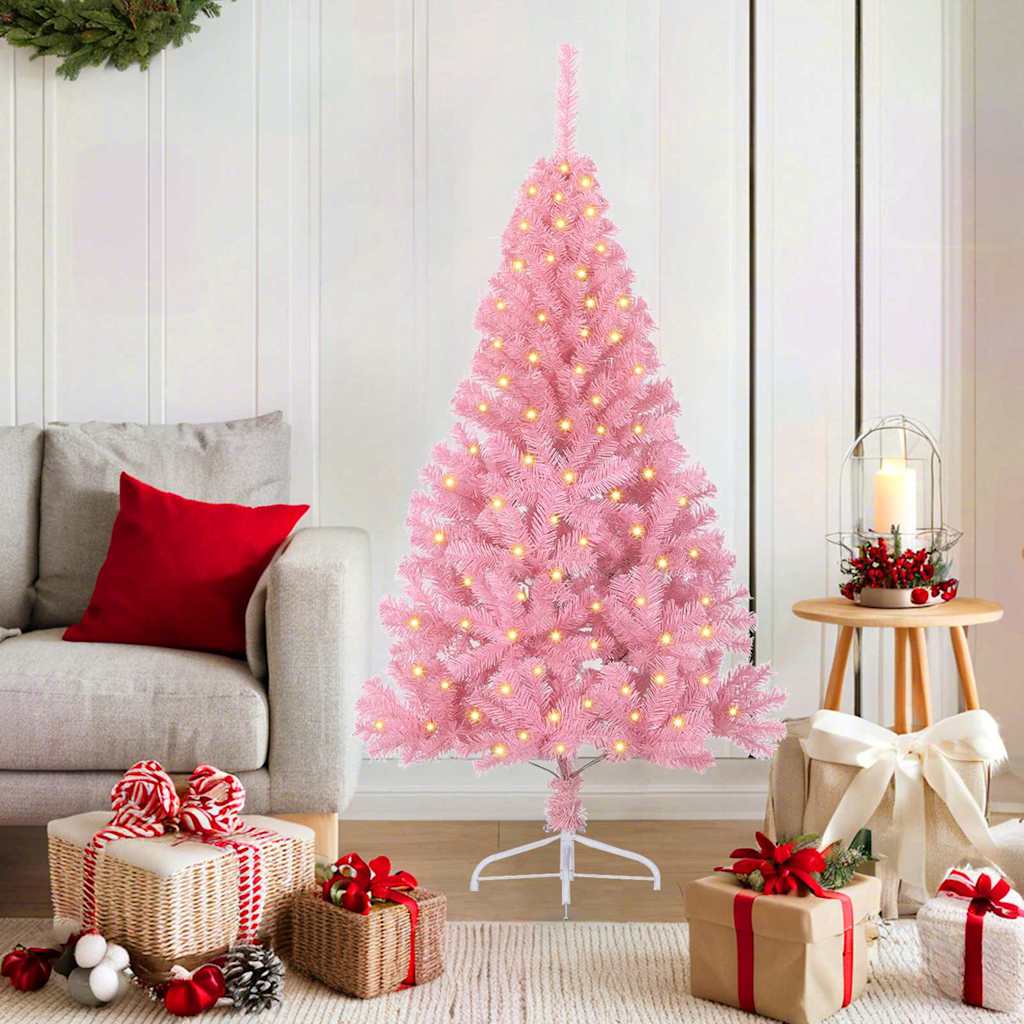 vidaXL Artificial Pre-lit Christmas Tree with 150 LEDs Pink 150 cm PVC 1