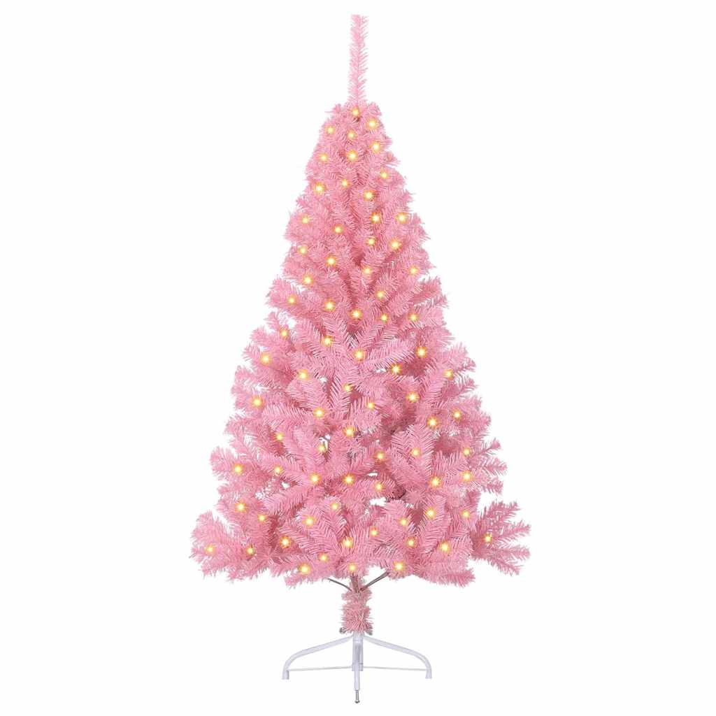 vidaXL Artificial Pre-lit Christmas Tree with 150 LEDs Pink 150 cm PVC 3