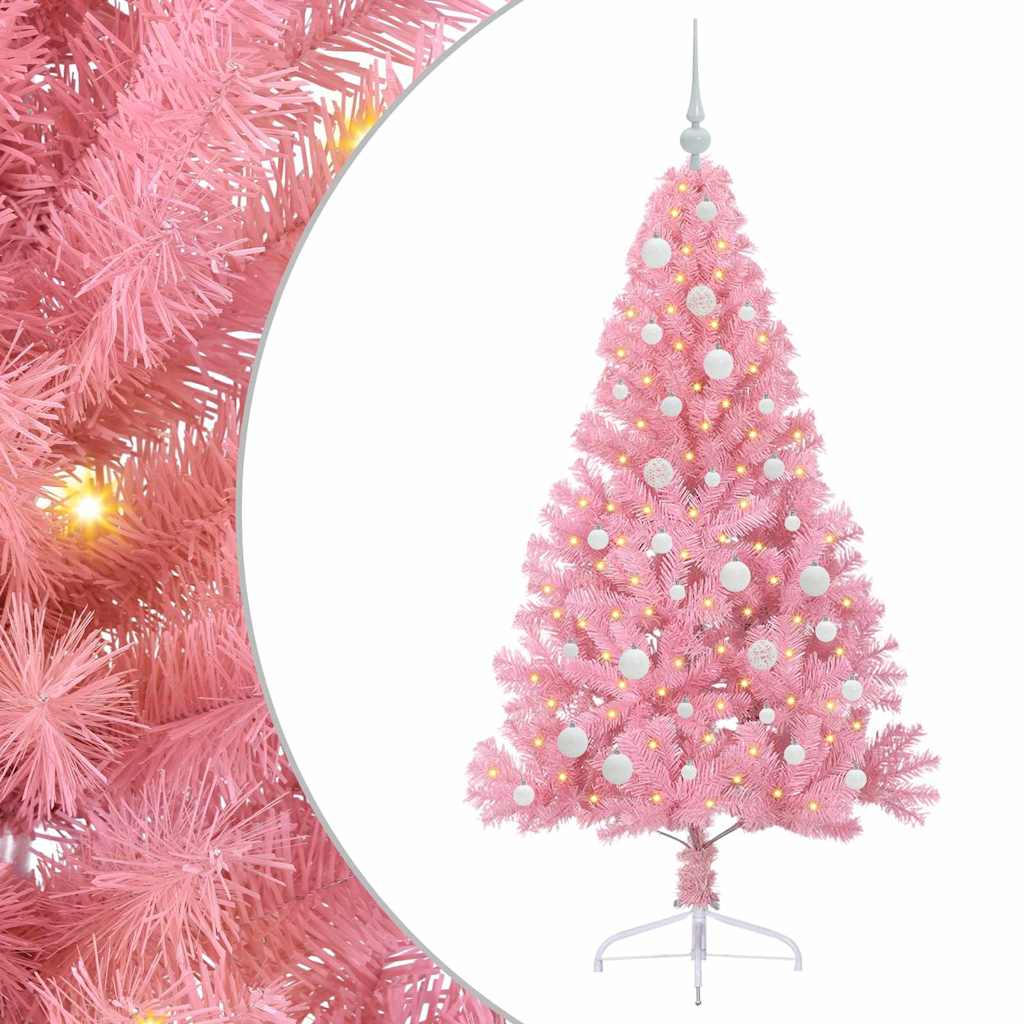 vidaXL Artificial Pre-lit Christmas Tree with 150 LEDs Pink 150 cm PVC 2