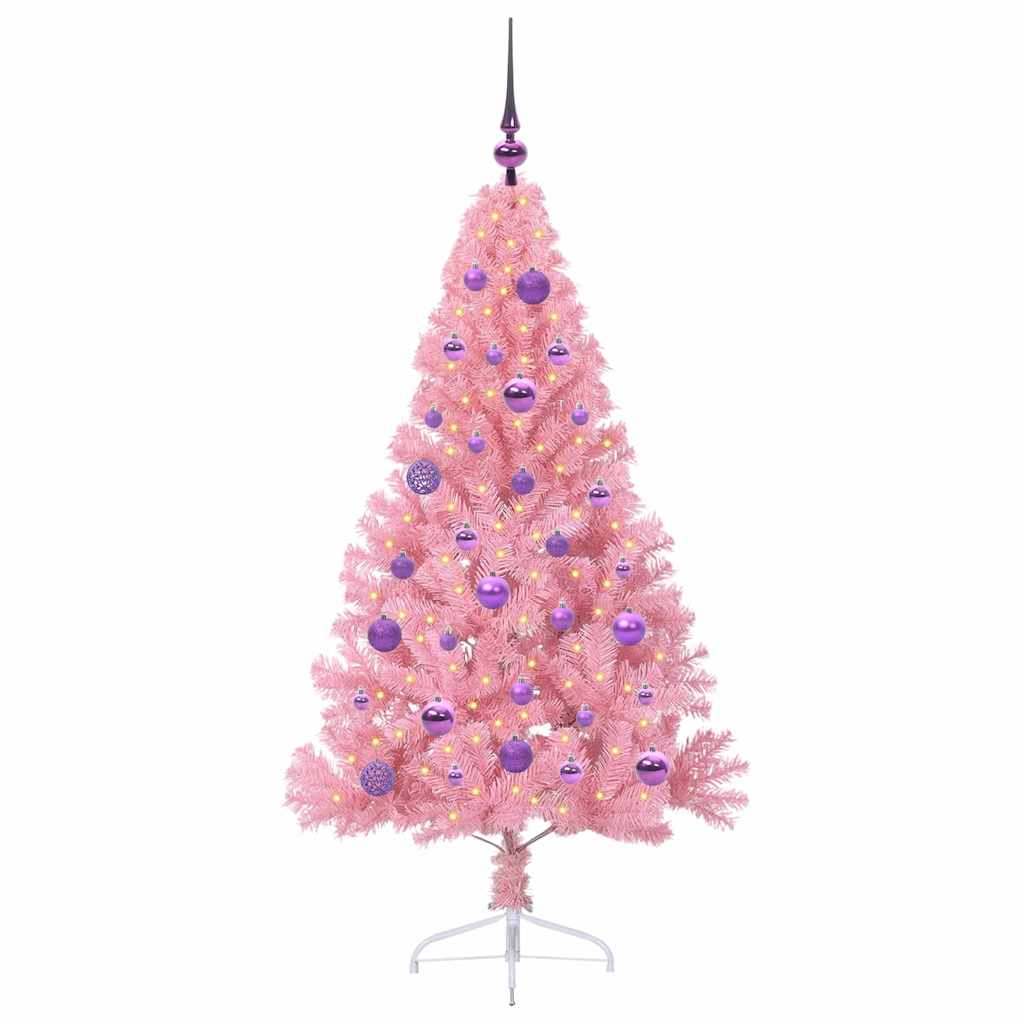 vidaXL Artificial Pre-lit Christmas Tree with 150 LEDs Pink 150 cm PVC 3