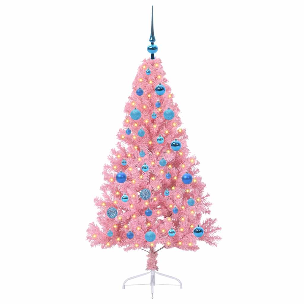 vidaXL Artificial Pre-lit Christmas Tree with 150 LEDs Pink 150 cm PVC 3