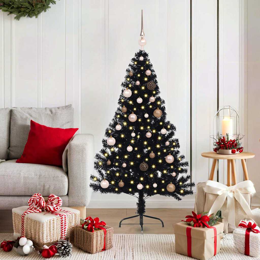 vidaXL Artificial Pre-lit Christmas Tree Black 150 cm PVC 1