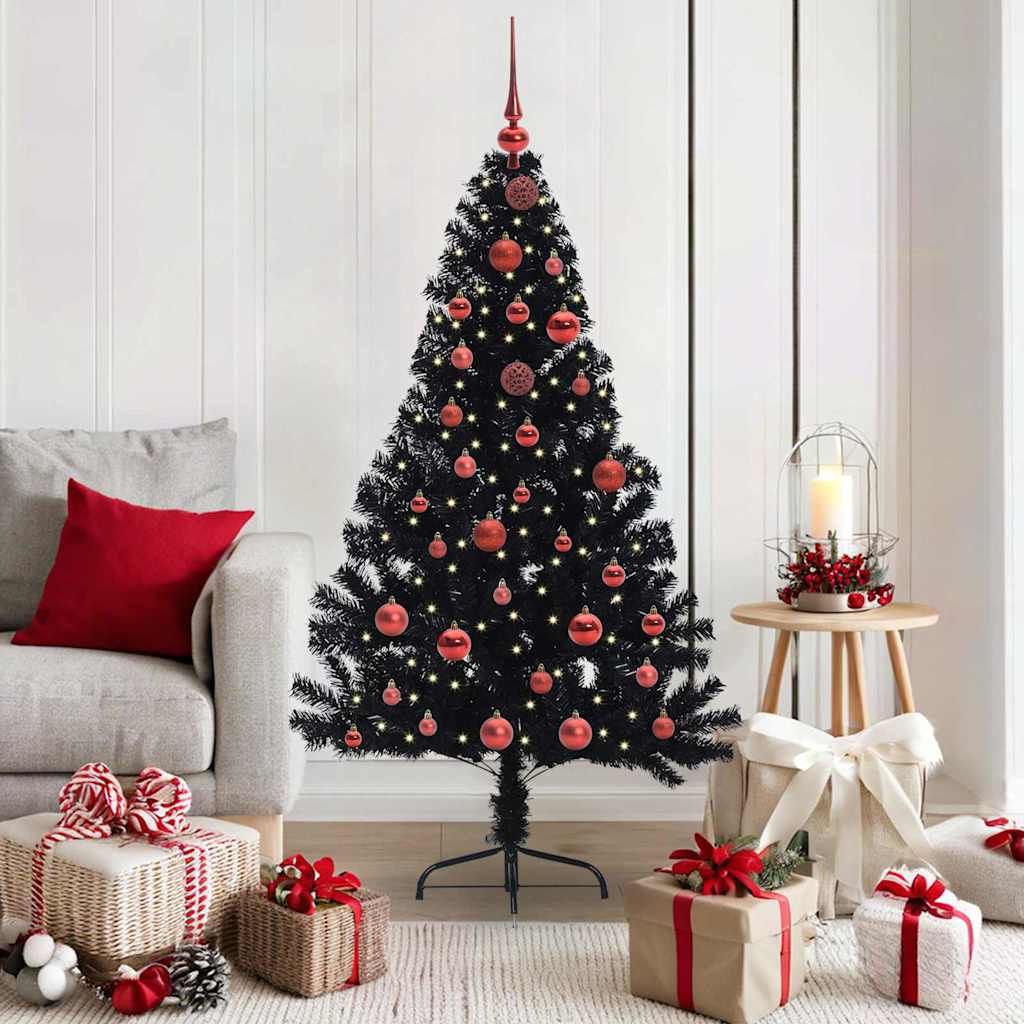 vidaXL Artificial Pre-lit Christmas Tree Black 150 cm PVC 1