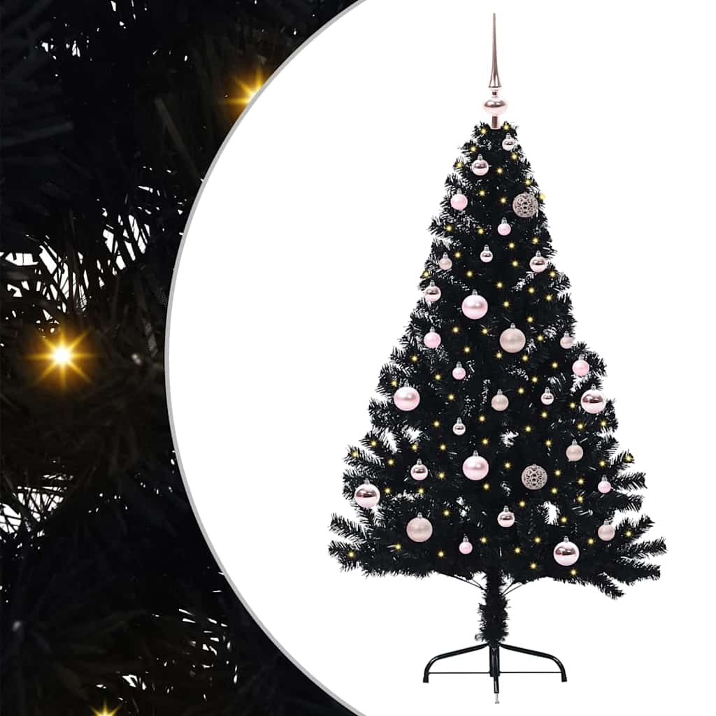 vidaXL Artificial Pre-lit Christmas Tree Black 150 cm PVC 1