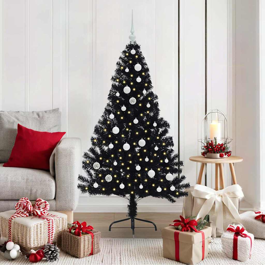 vidaXL Artificial Pre-lit Christmas Tree Black 150 cm PVC 1