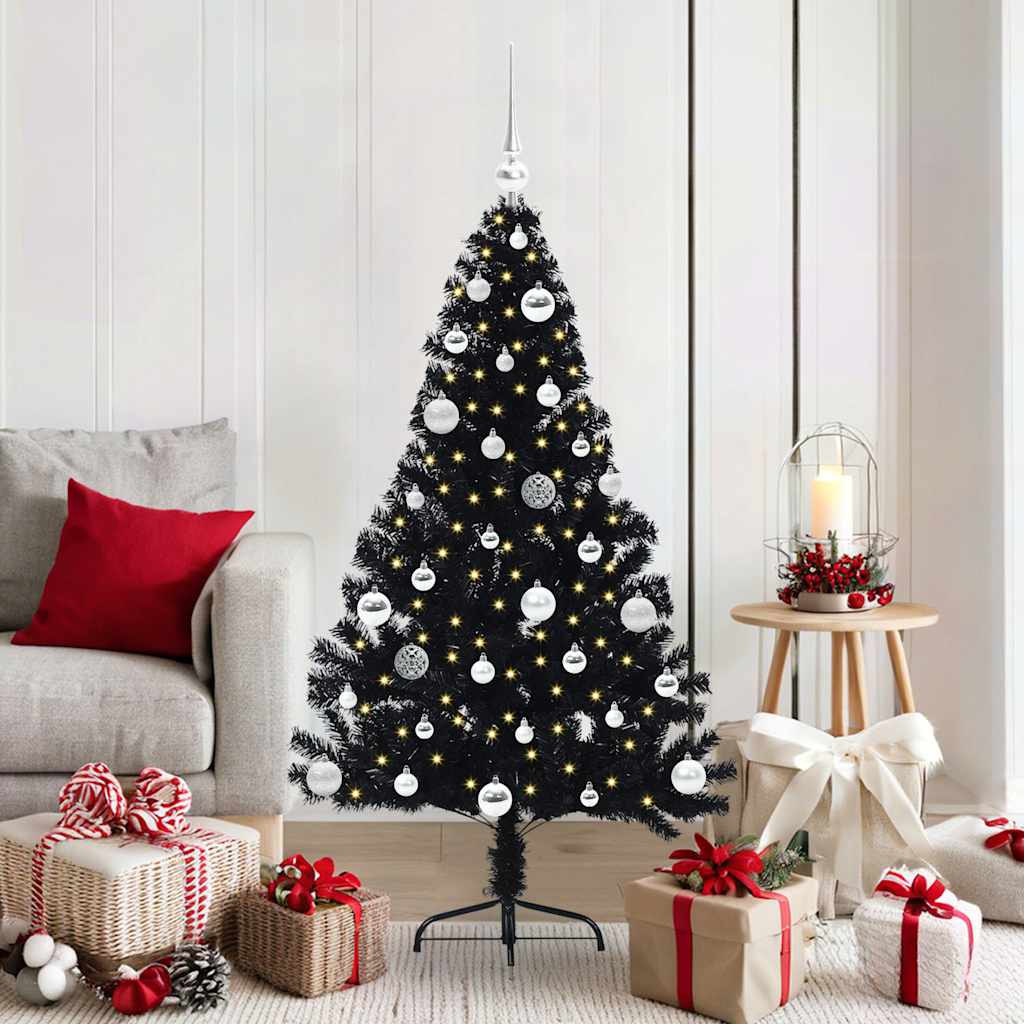 vidaXL Artificial Pre-lit Christmas Tree Black 150 cm PVC 1