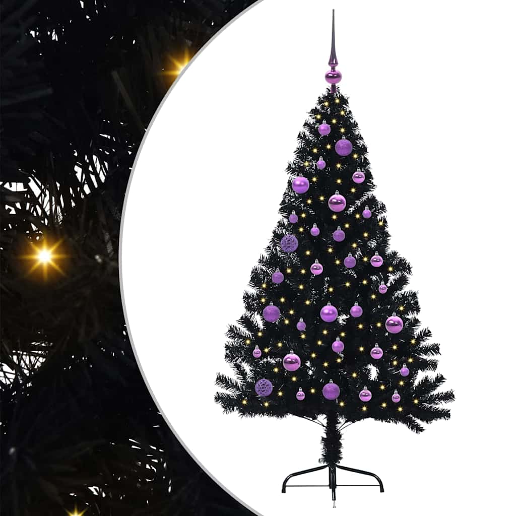vidaXL Artificial Pre-lit Christmas Tree Black 150 cm PVC 2