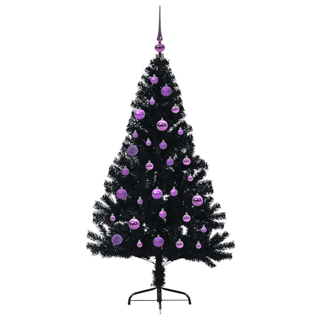 vidaXL Artificial Pre-lit Christmas Tree Black 150 cm PVC 4