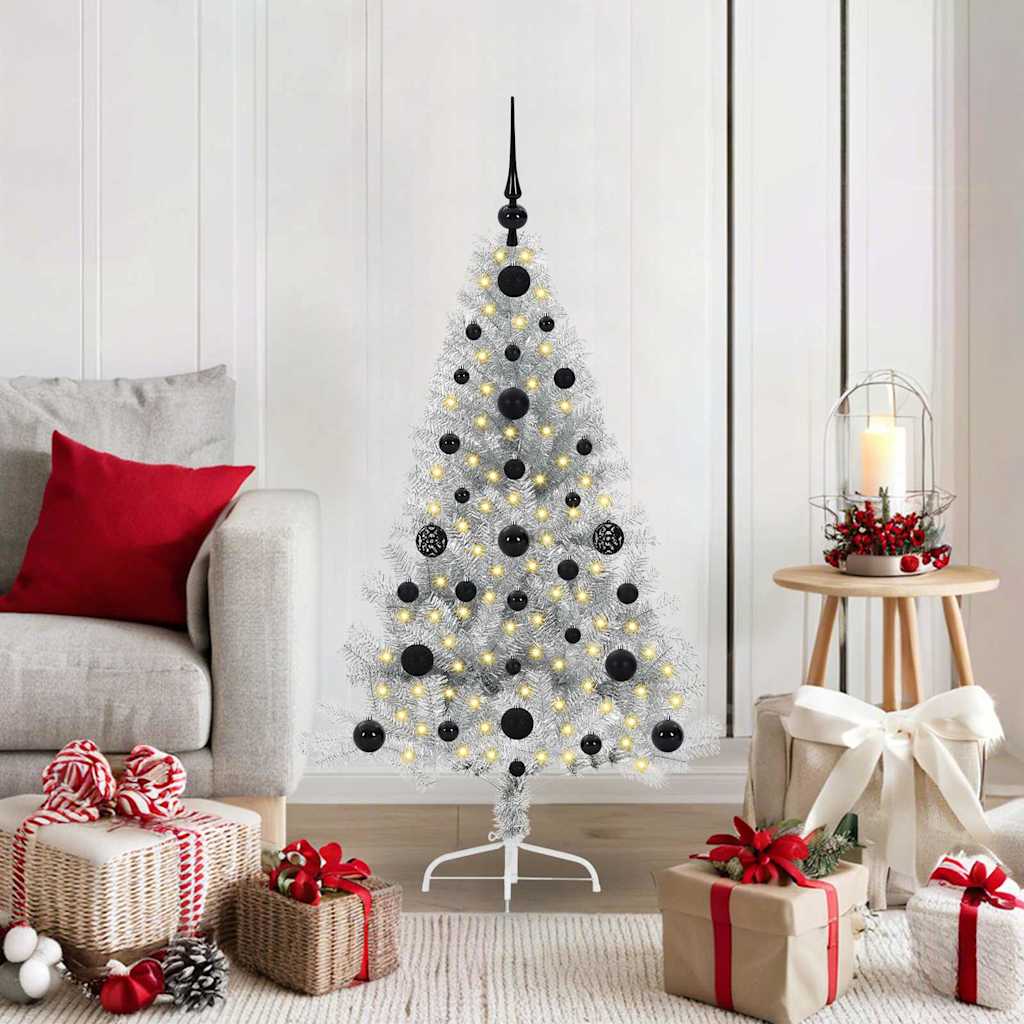 vidaXL Artificial Pre-lit Christmas Tree Silver 120 cm PET 1