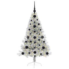 Artificial Pre-lit Christmas Tree PET 120 cm Silver with 61 black balls