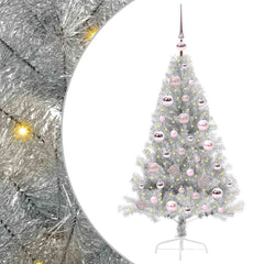 Artificial Pre-lit Christmas Tree PET 120 cm Silver with 61 pink balls