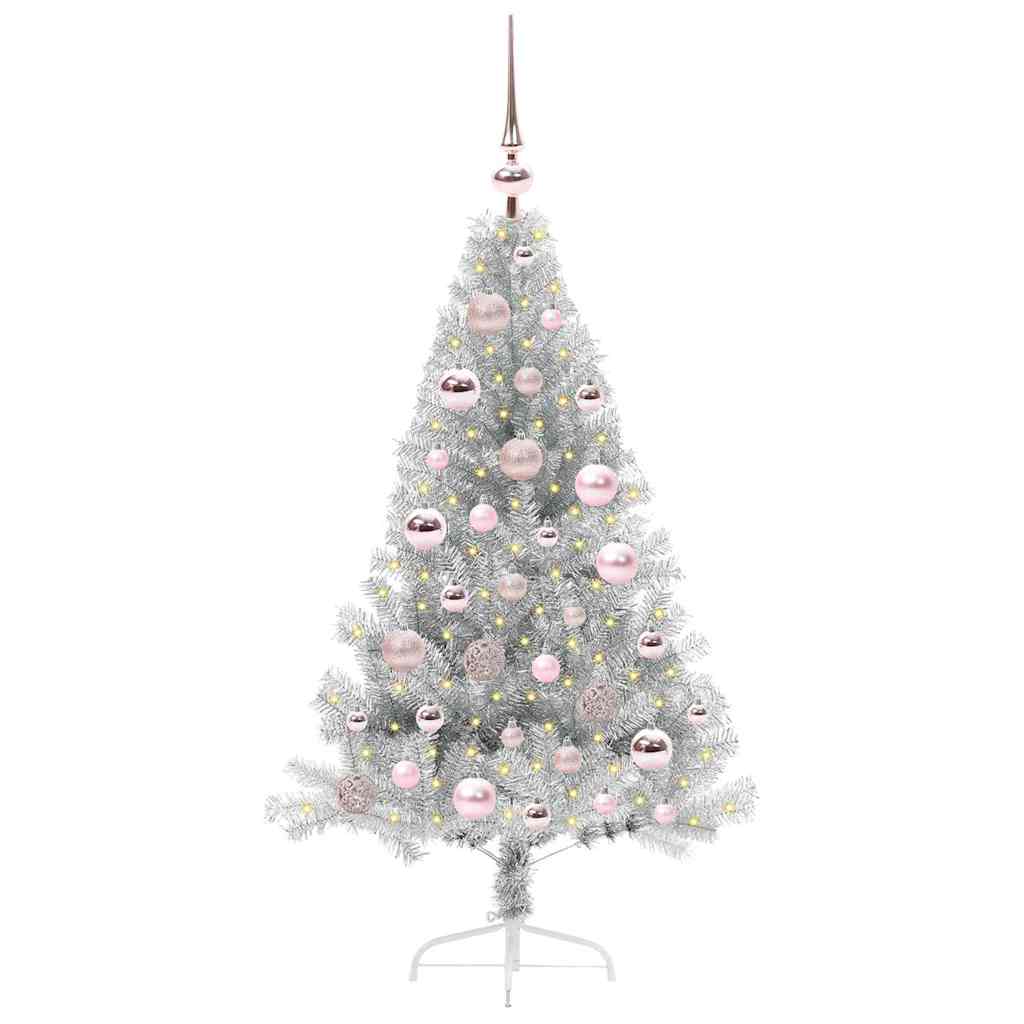 Artificial Pre-lit Christmas Tree PET 120 cm Silver with 61 pink balls