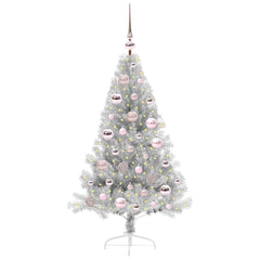 Artificial Pre-lit Christmas Tree PET 120 cm Silver with 61 pink balls