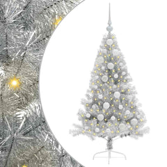 Artificial Pre-lit Christmas Tree PET 120 cm Silver with 61 white balls