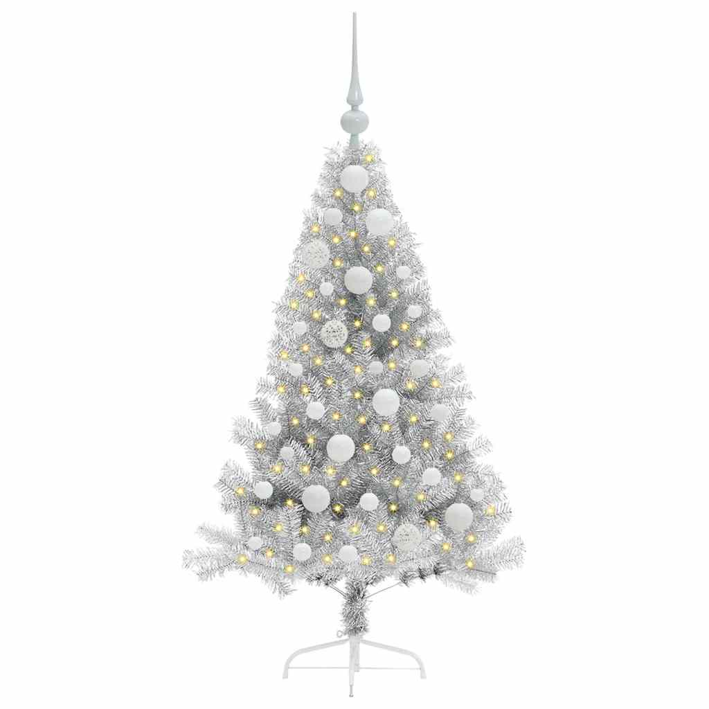Artificial Pre-lit Christmas Tree PET 120 cm Silver with 61 white balls