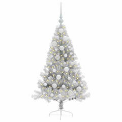 Artificial Pre-lit Christmas Tree PET 120 cm Silver with 61 white balls