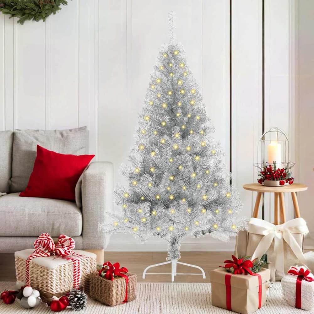 Artificial Pre-lit Christmas Tree PET 150 cm Silver without baubles