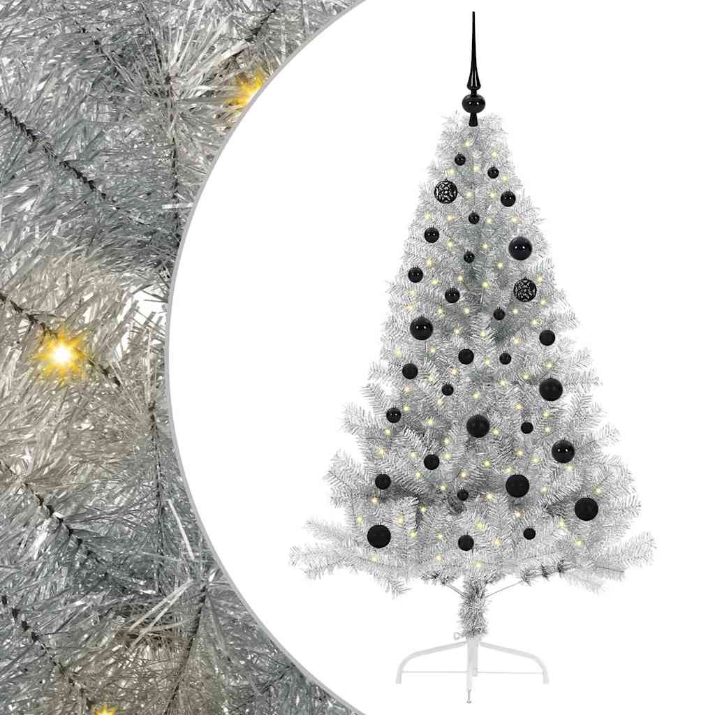 vidaXL Artificial Pre-lit Christmas Tree Silver 150 cm PET 2