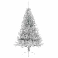 Artificial Pre-lit Christmas Tree PET 150 cm Silver with 61 black balls