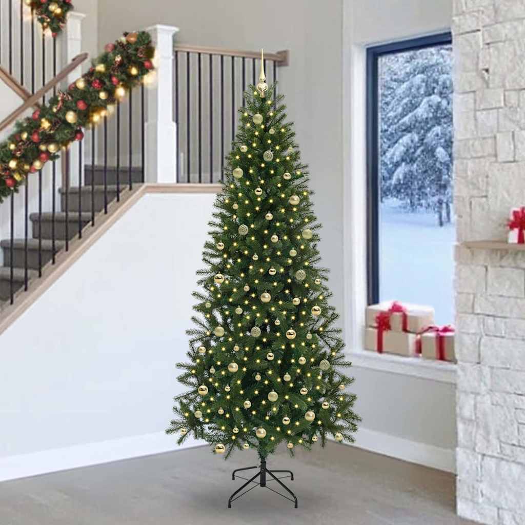 vidaXL Artificial Christmas Tree with 300 LEDs Green 240 cm PE and PVC 1