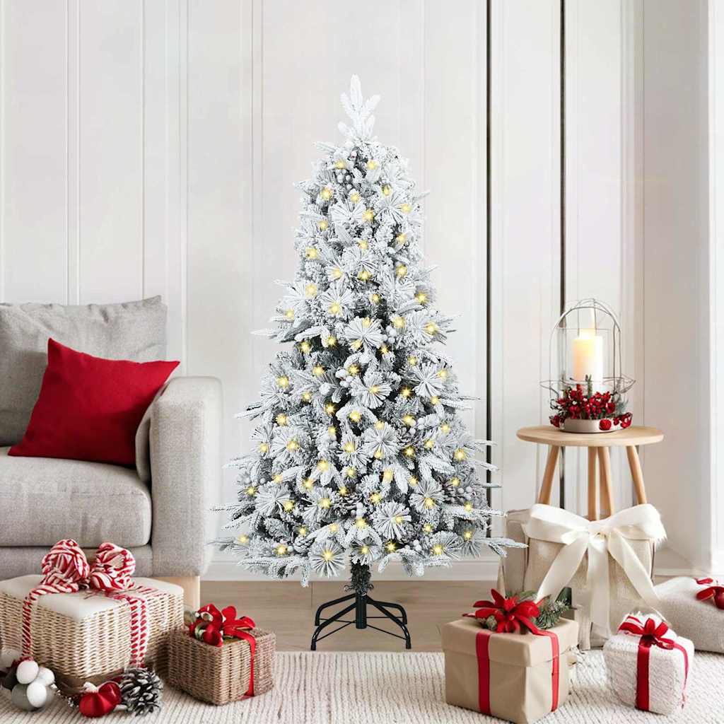 vidaXL Artificial Hinged Christmas Tree White PE and PVC Green and White 150 cm